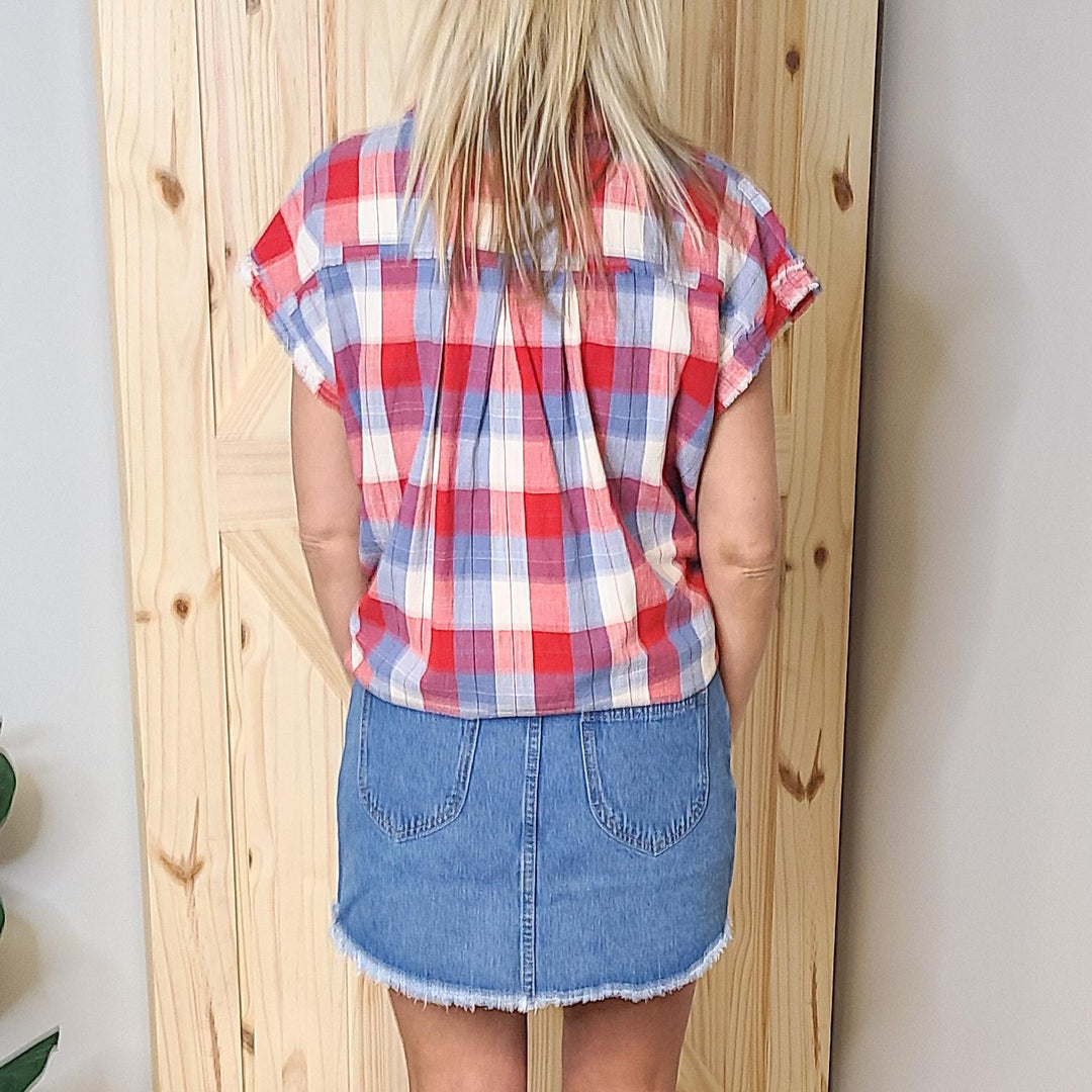 Denim Skirt w/ Front Zipper & Star Detail