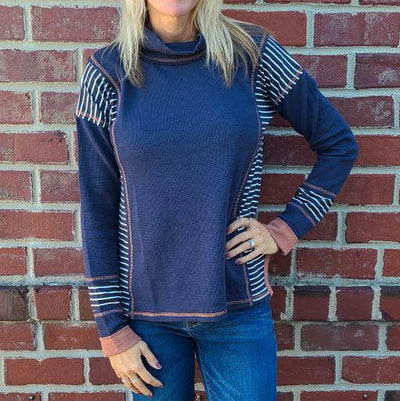Stripe Mixed Thermal Turtle Neck