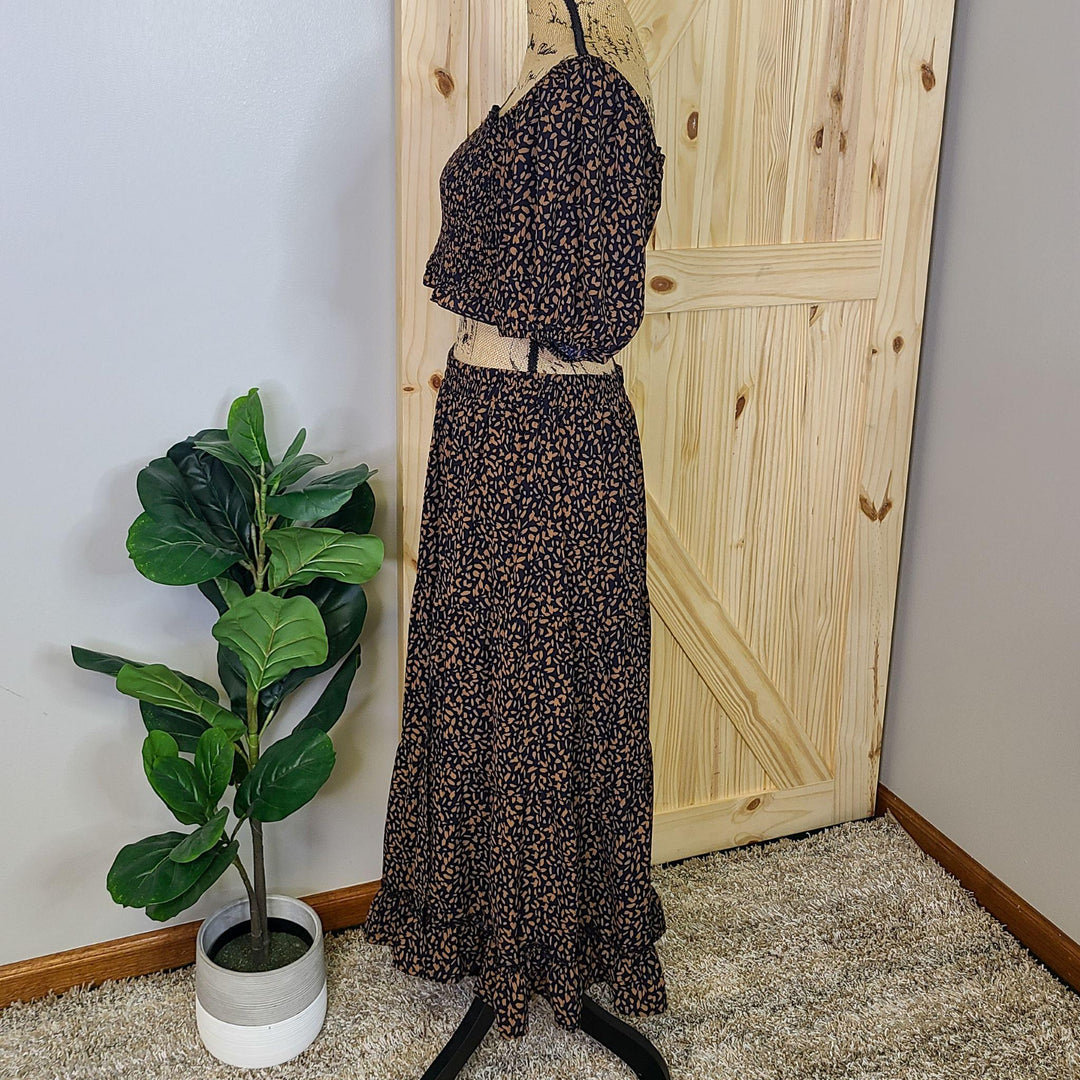 Leopard Print Maxi Skirt w/ Side Slit & Cropped Top Set