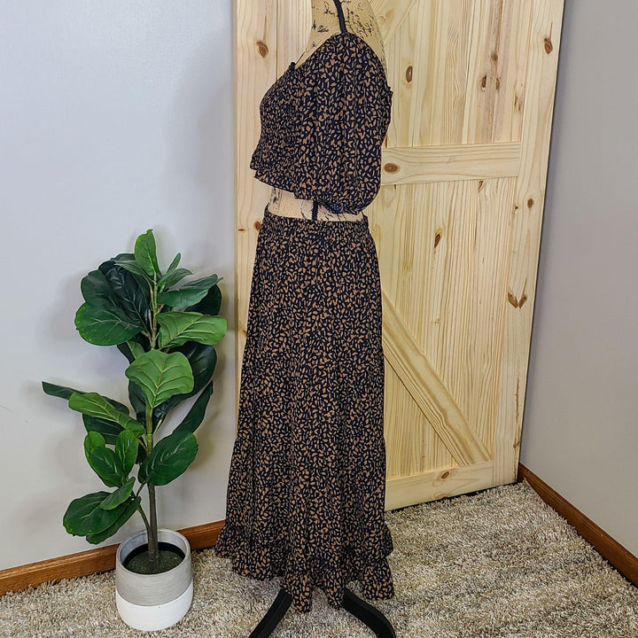 Leopard Print Maxi Skirt w/ Side Slit & Cropped Top Set