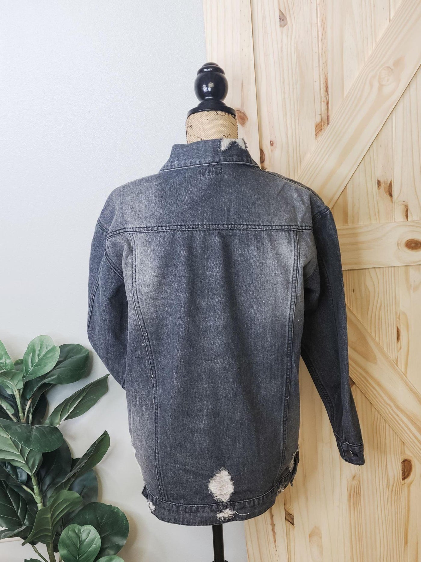 Distressed Oversized Black Denim Jacket