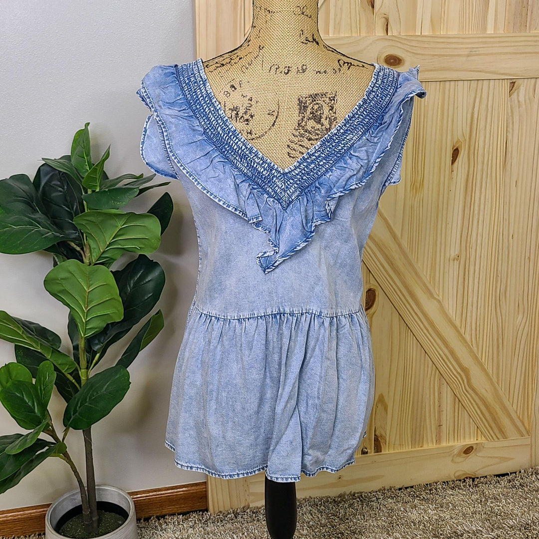 Denim Ruffle Top