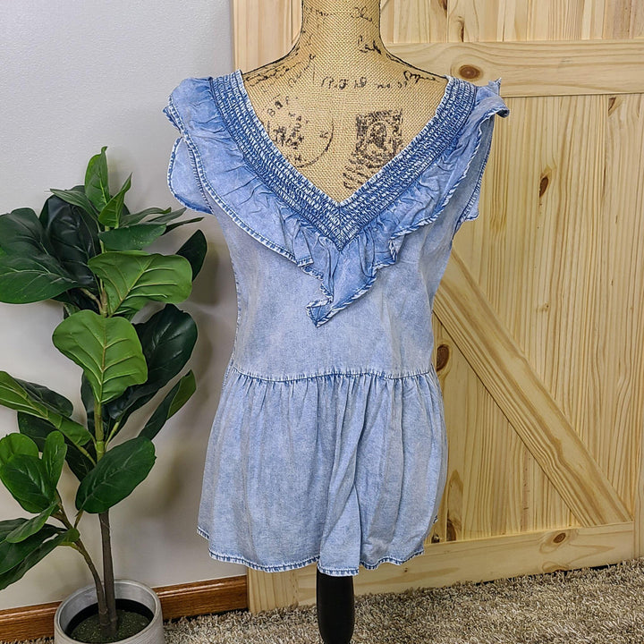 Denim Ruffle Top