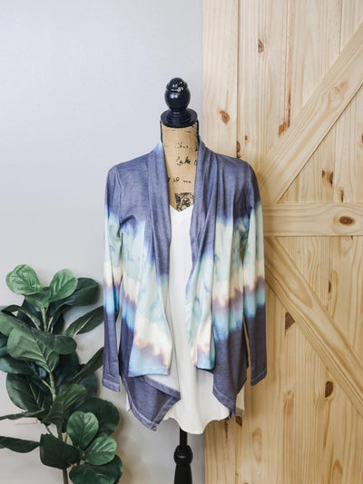 Tie Dye Shawl Collar Open Cardigan