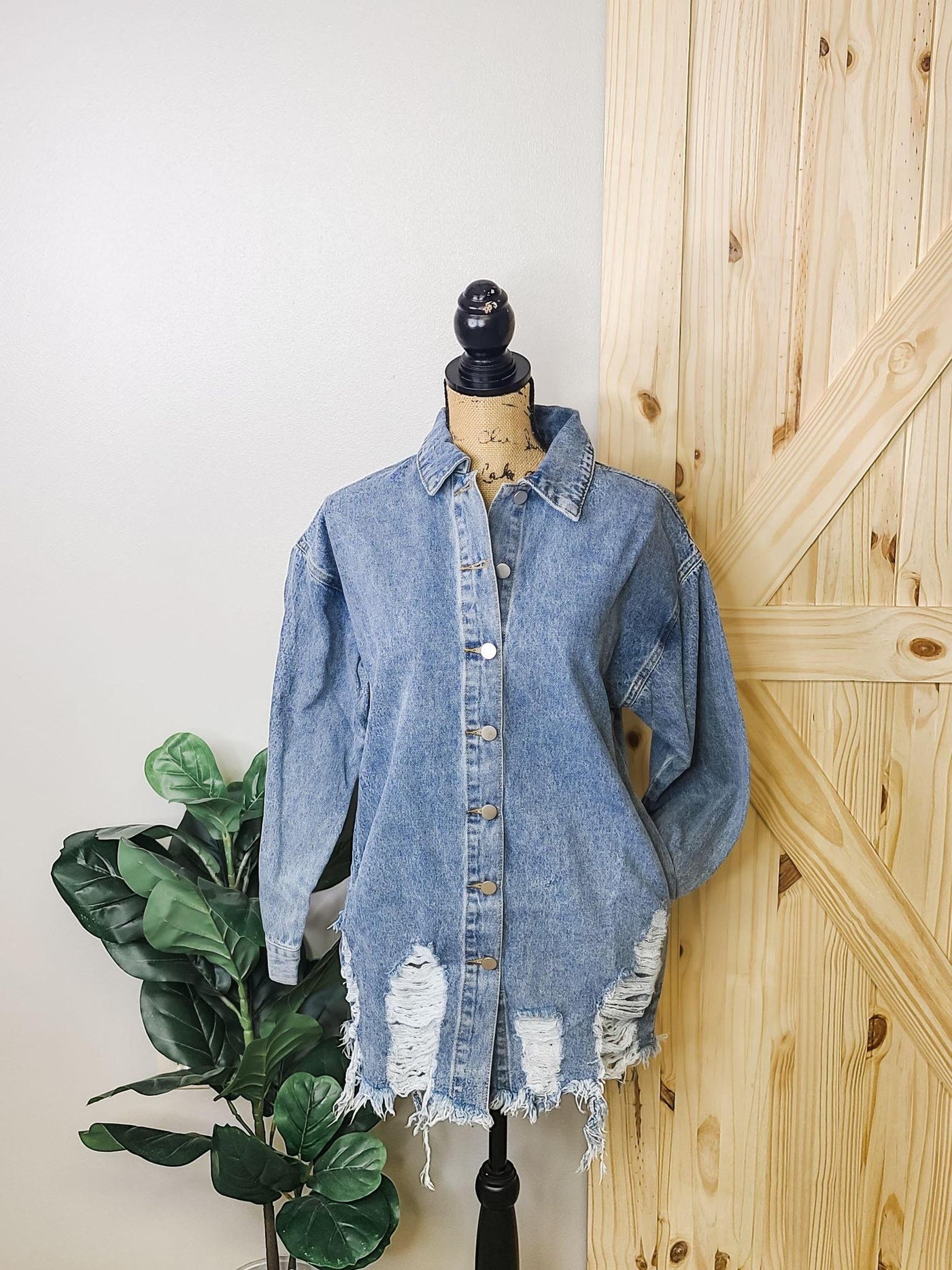 Distressed Hem Shirt Jacket