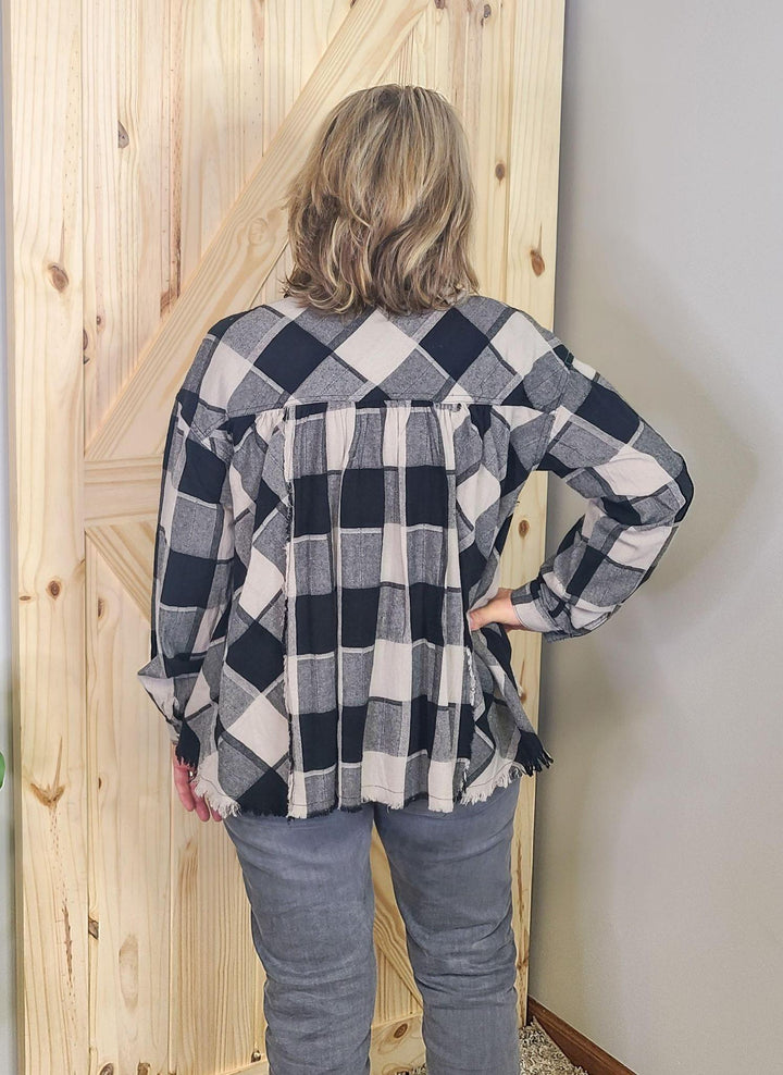 Plaid Yarn Dye Linen Top