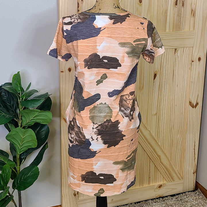 Split Neck Camo Dress