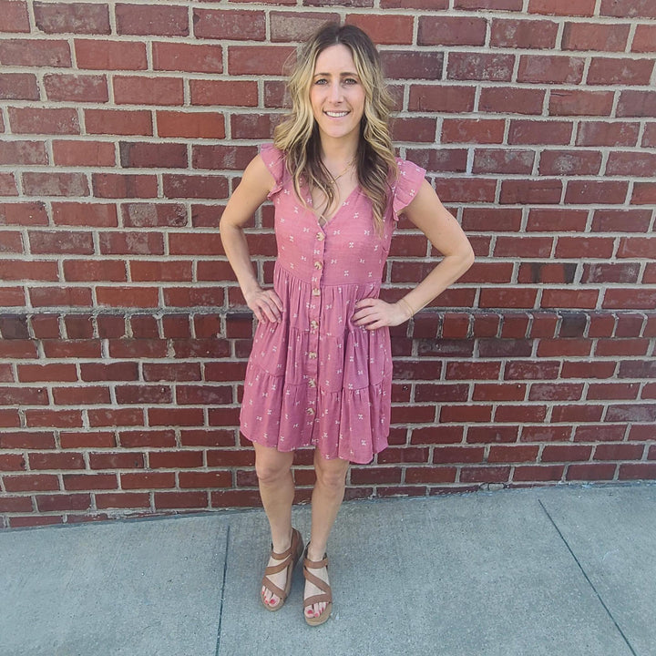 Ribbon Print Button Up Dress