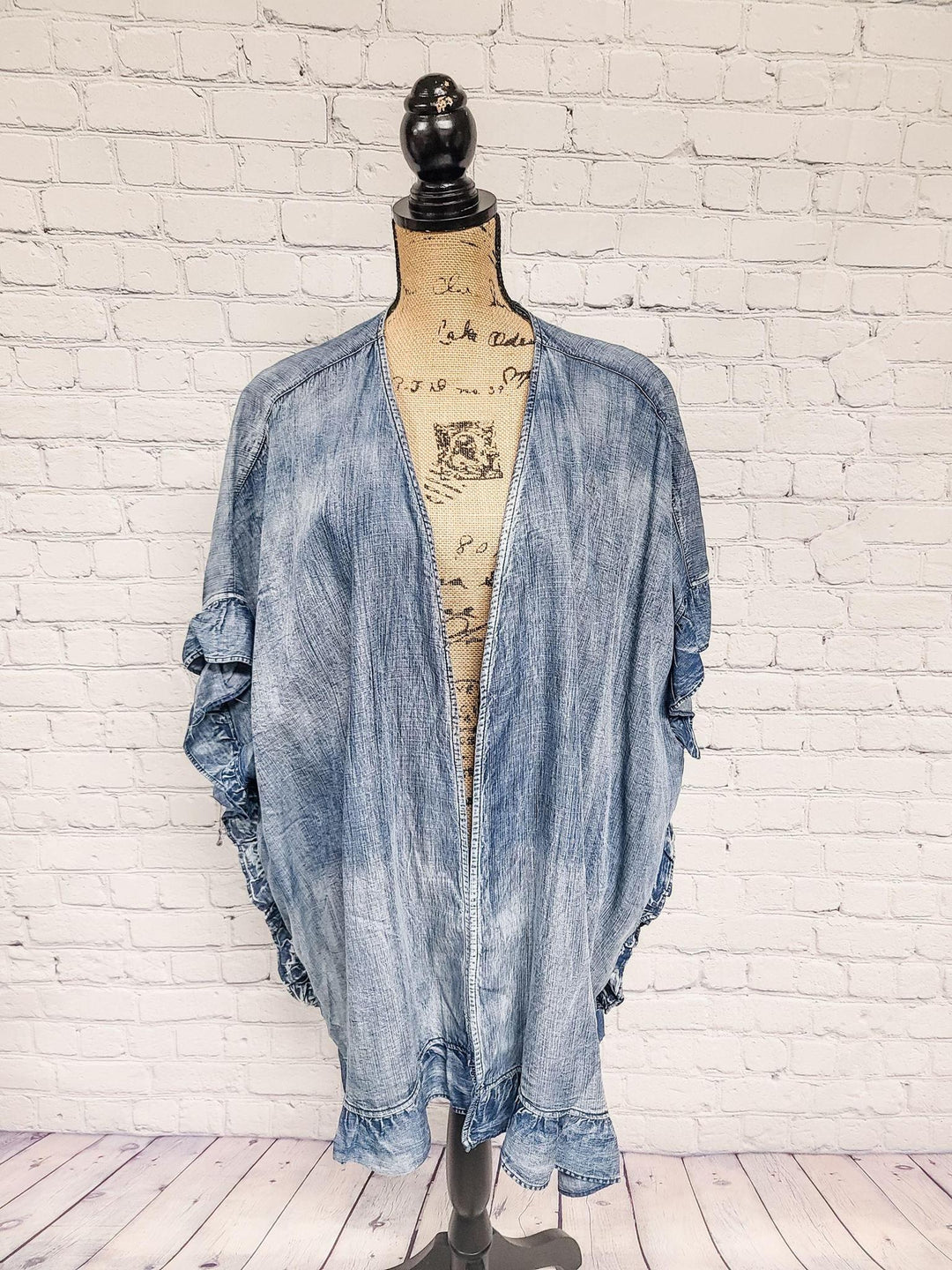 Washed Denim Ruffled Cardigan