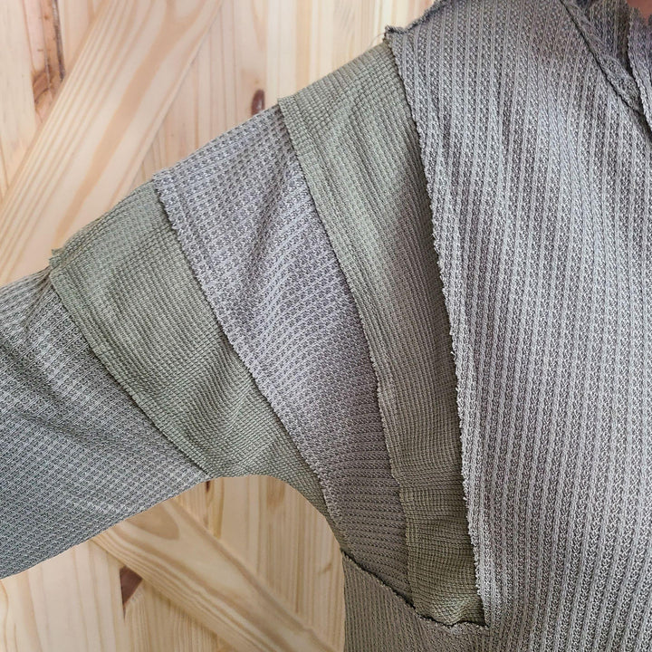 Button V-Neck Waffle Top