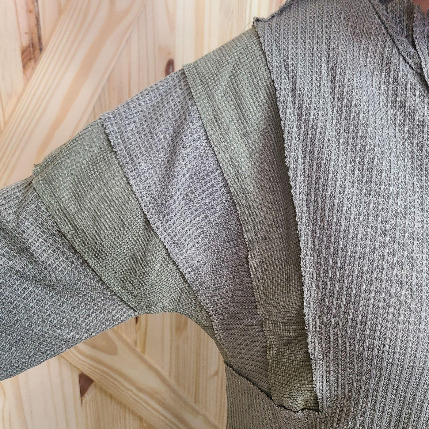 Button V-Neck Waffle Top