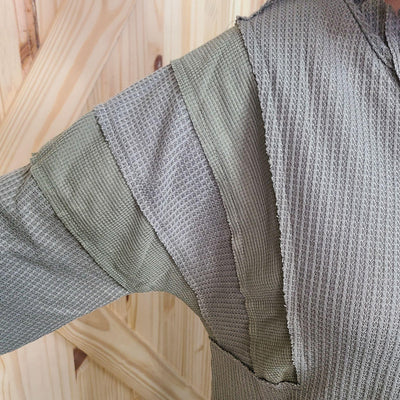 Button V-Neck Waffle Top