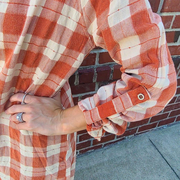 Fray Bottom Washed Plaid Shirt Dress