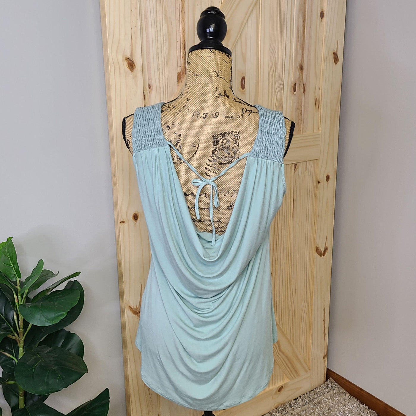 Jersey Drape Back Top w/ Smocked Shoulder