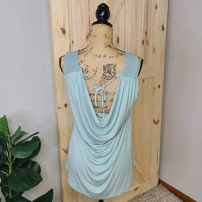 Jersey Drape Back Top w/ Smocked Shoulder