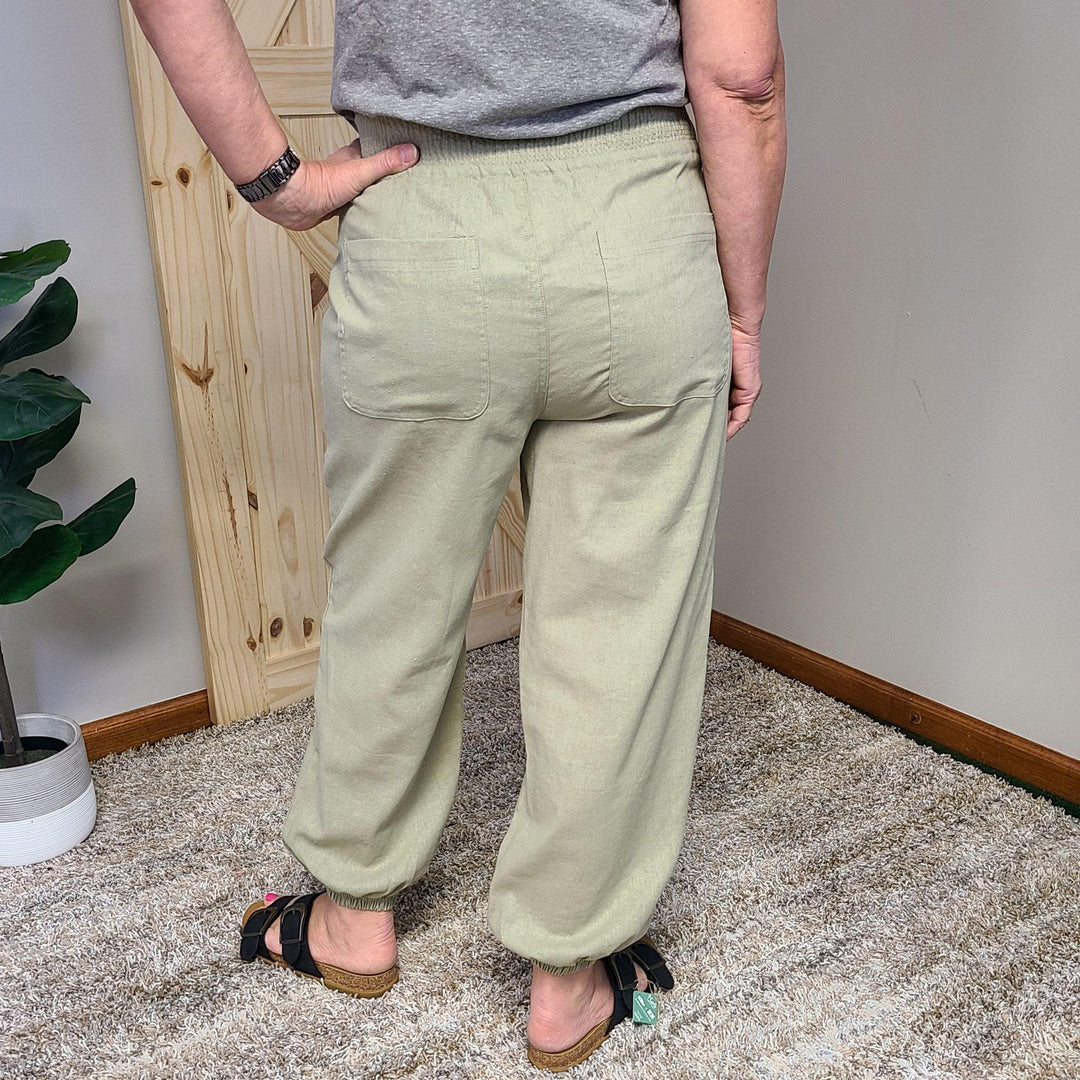 Olive Elastic Waist Joggers