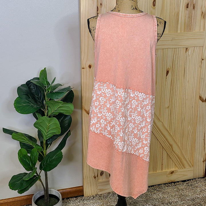 Print Mix Sleeveless Mineral Washed Dress