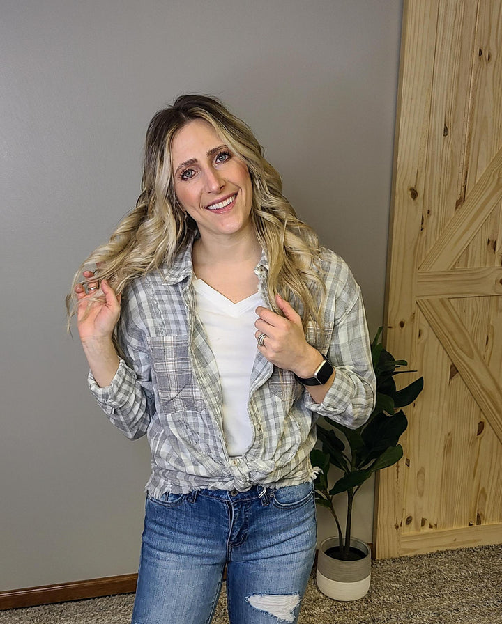 Mixed Checker Print Oversize Button Down