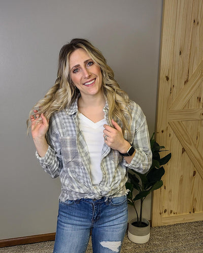 Mixed Checker Print Oversize Button Down