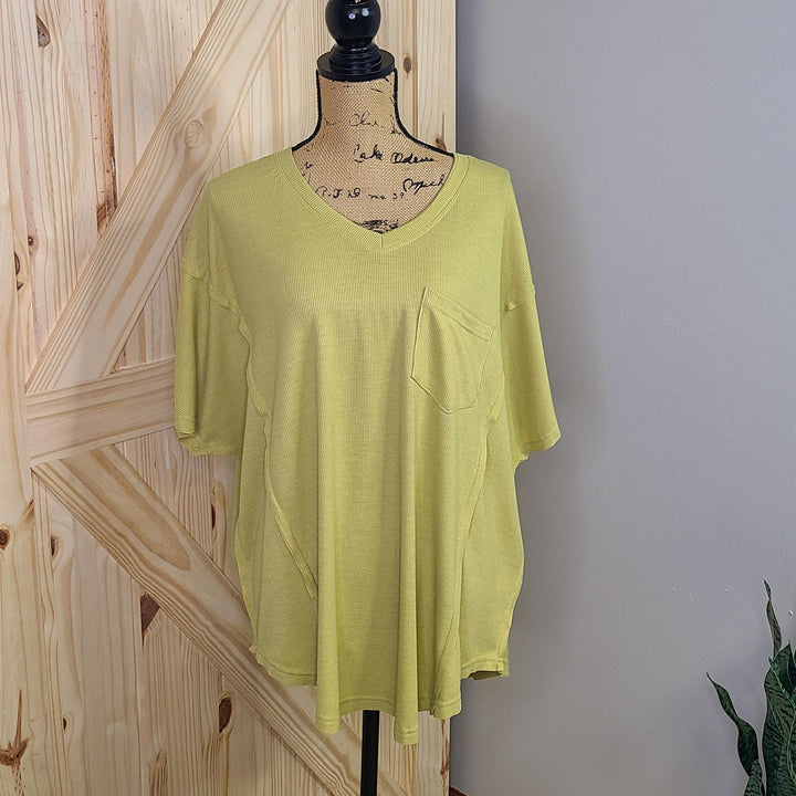 Short Slves Rib Loose Fit Knit Top