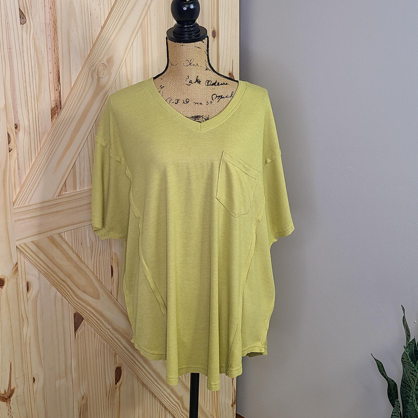 Short Slves Rib Loose Fit Knit Top