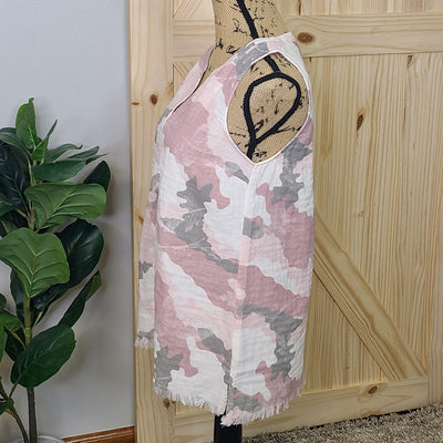 Split Neck Sleeveless Camo Top