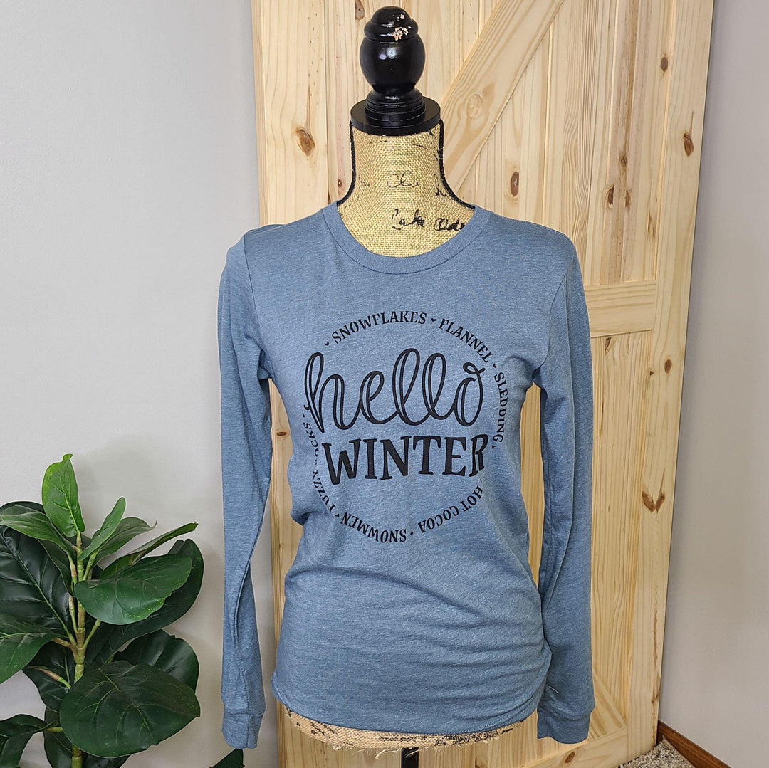 Hello Winter Long  Sleeve Crew Neck