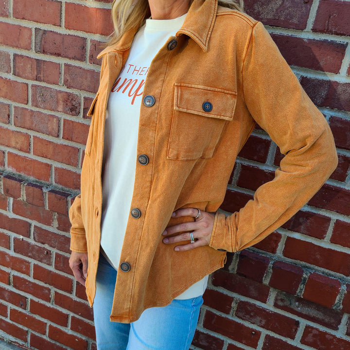 Washed Button Down Shirt Jacket