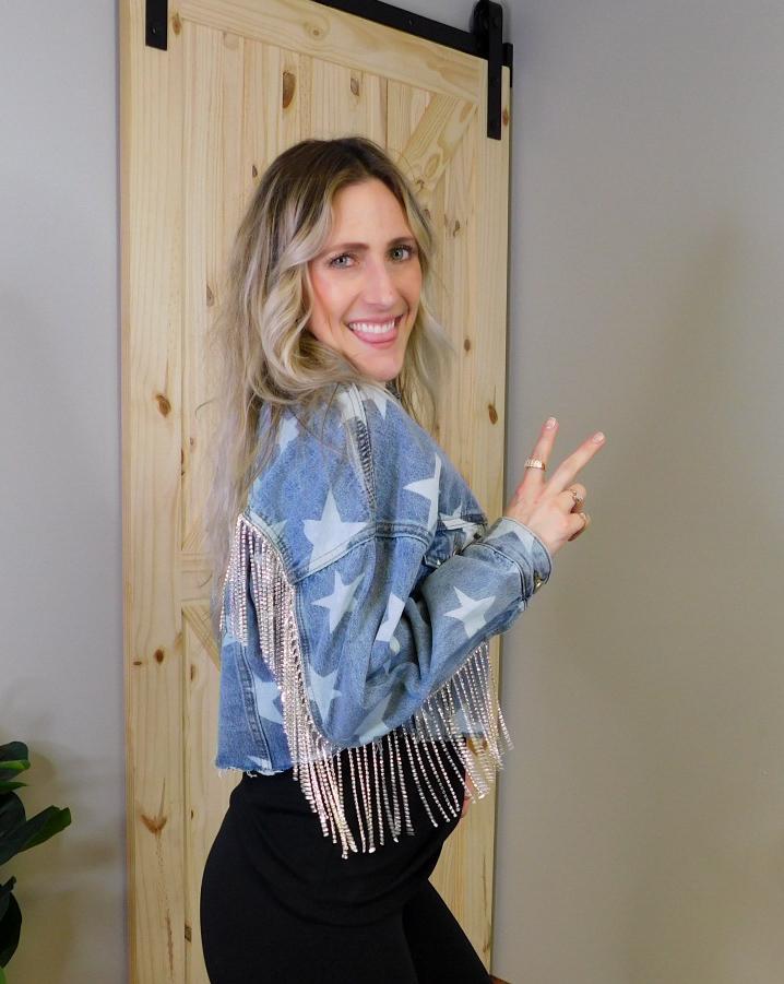 Star Print Jacket w/ Back Tassel Rhinestones