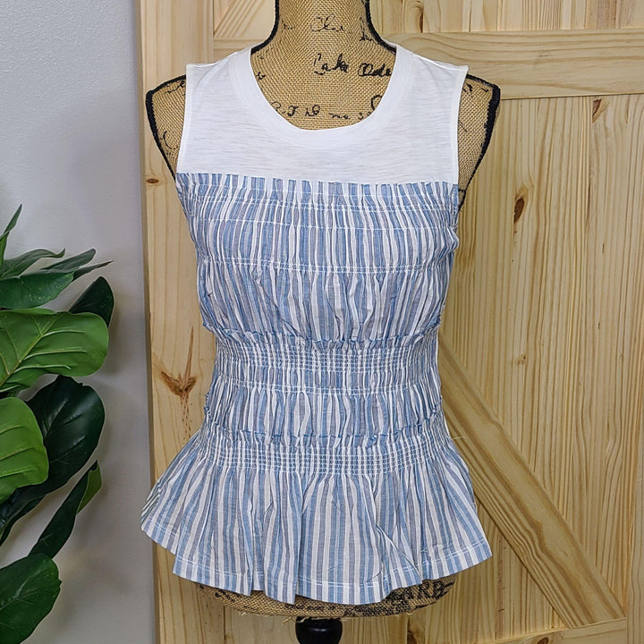 Smocked Front Sleeveless Mix Media Top
