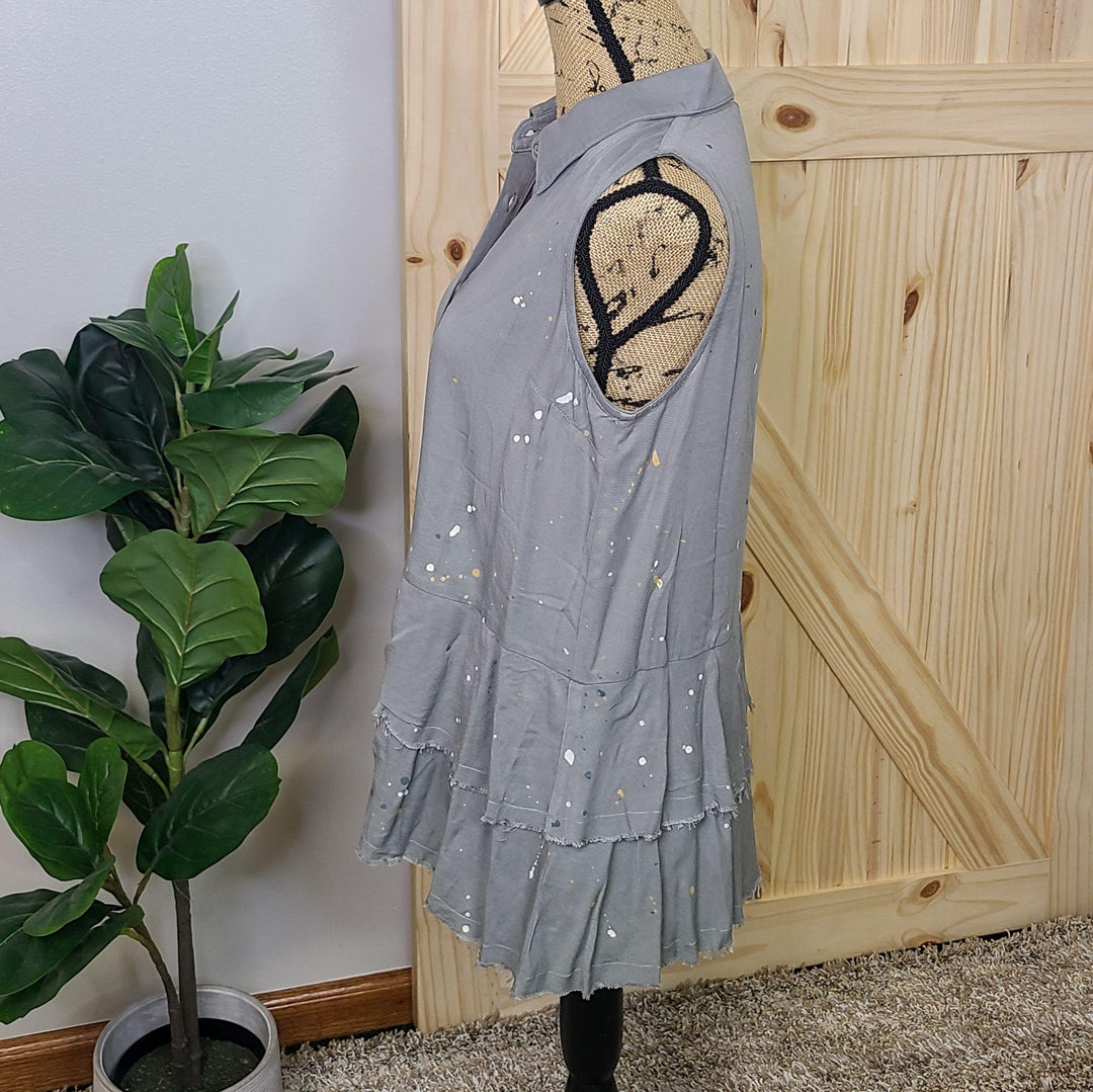 Paint Speckled Sleeveless Peplum Top