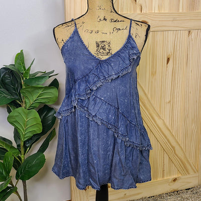 Washed Cambray Tank w/ Casual Ruffle