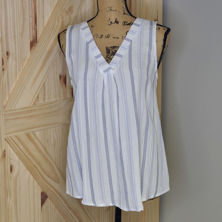 Woven Stripe Sleeveless V-Neck Top