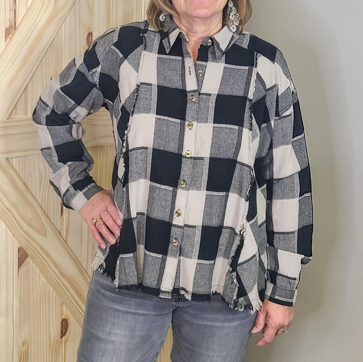 Plaid Yarn Dye Linen Top