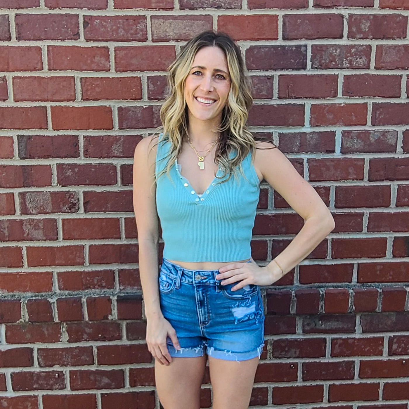 Sleeveless Snap Button Top